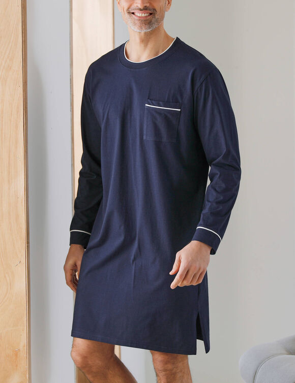 Chemise de nuit coton passepoils contrast&eacute;s (marine)