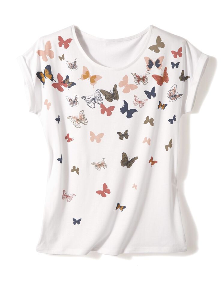 Tee-shirt boite, imprimé papillons (blanc)