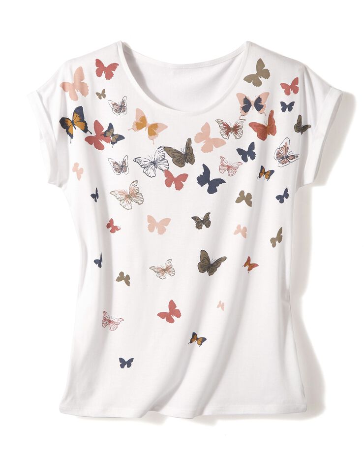 Tee-shirt boite, imprimé papillons (blanc) Tee-shirt boite, imprimé papillons (blanc)