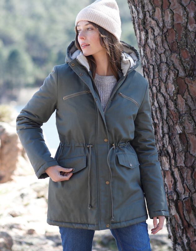 Parka déperlante doublée maille polaire (kaki)