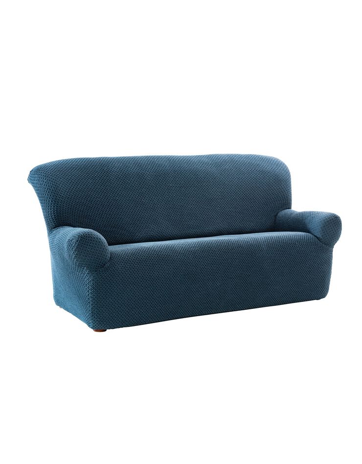 Housse texturée bi-extensible spéciale canapé fauteuil à accoudoirs (bleu)