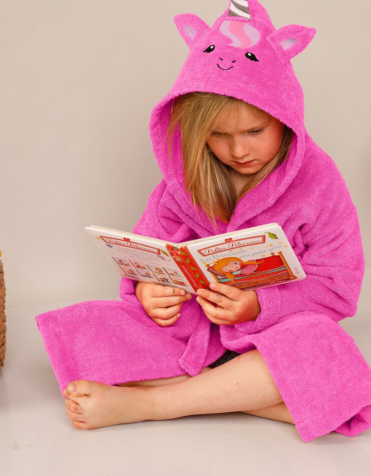 Peignoir de bain enfant licorne à capuche éponge coton - 340 g/m² (fuchsia) Peignoir de bain enfant licorne à capuche éponge coton - 340 g/m² (fuchsia)