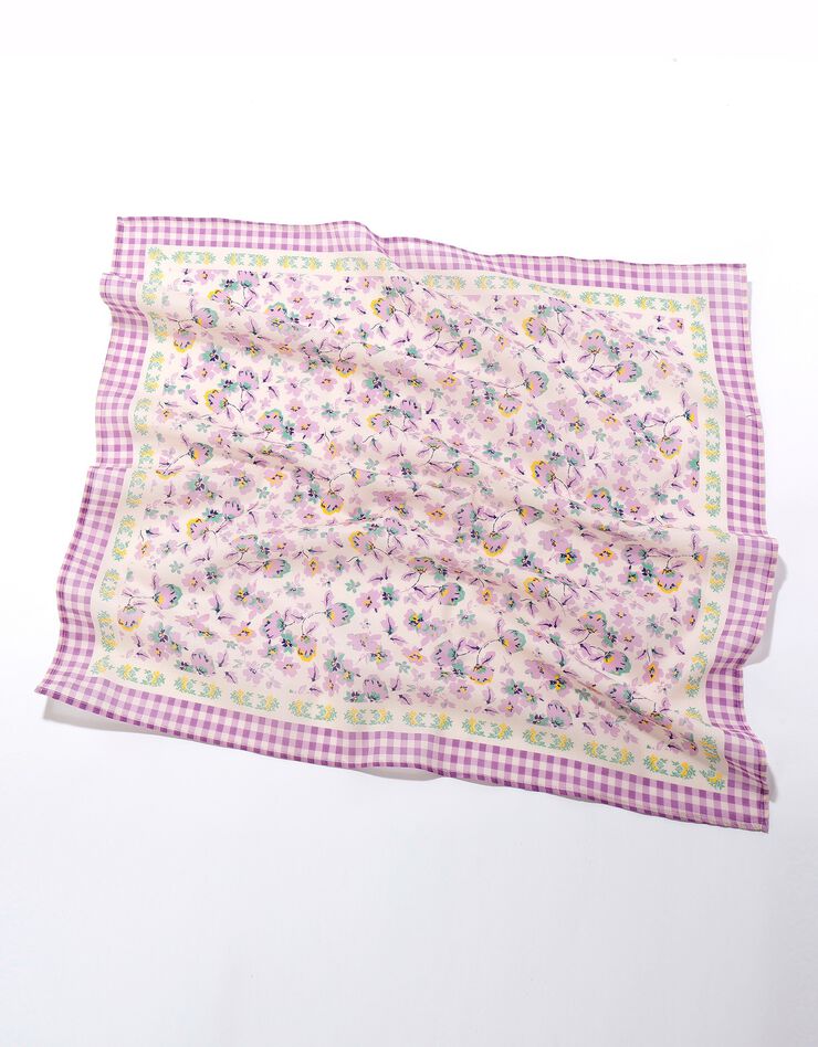 Foulard fabriqué en France imprimé fleuri, 70 x 70 cm  - coton (parme)
