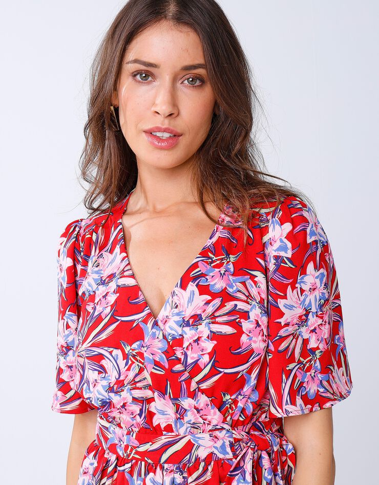 Robe cache-coeur imprimée portefeuille (rouge / bleu)
