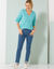 Pull tunique col V, maille anglaise (turquoise)