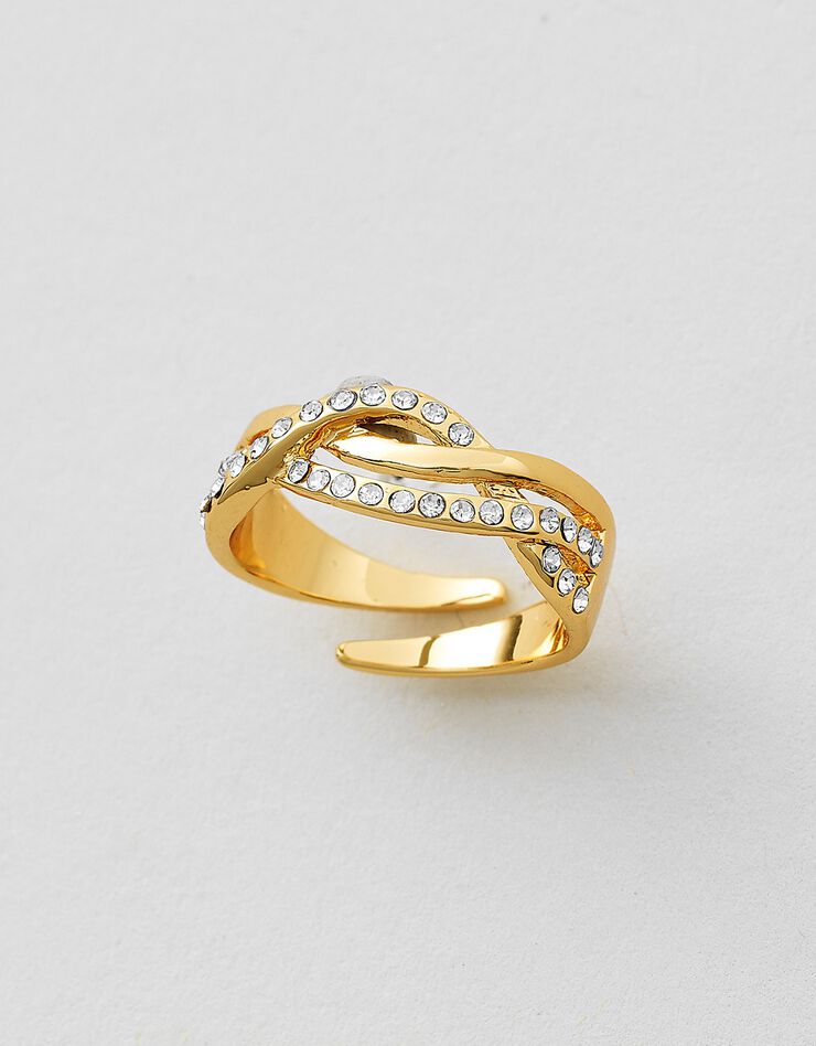 Bague ajustable tressée en strass et dorée à l'or fin (coloris unique)
