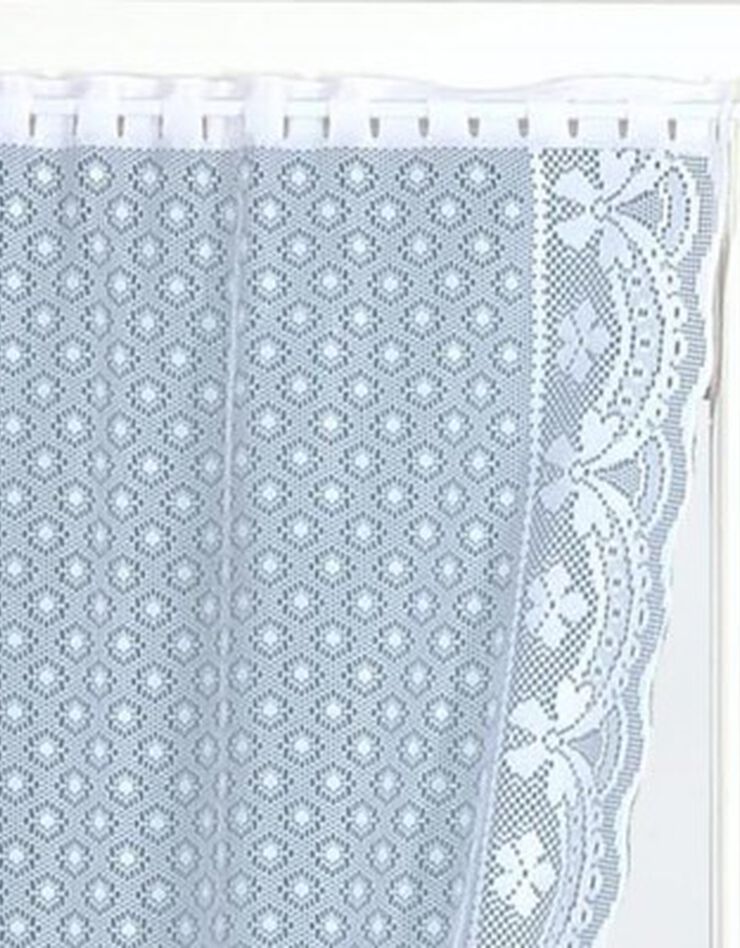 Rideau uni dentelle polyester finition écailles - triptyque (blanc)