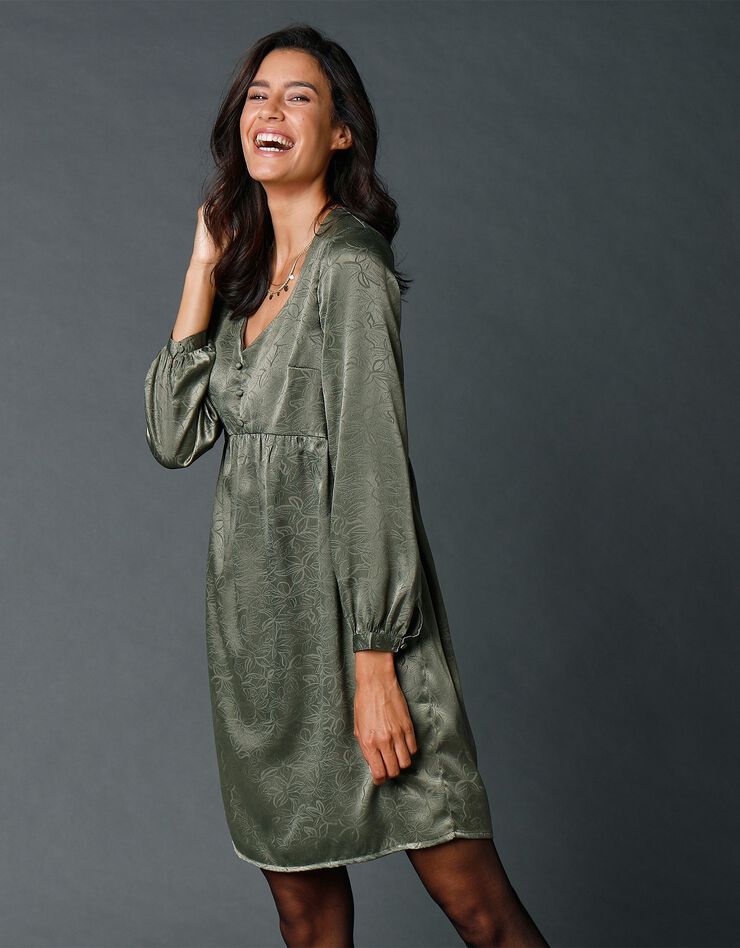 Robe jacquard col V (kaki) Robe jacquard col V (kaki)
