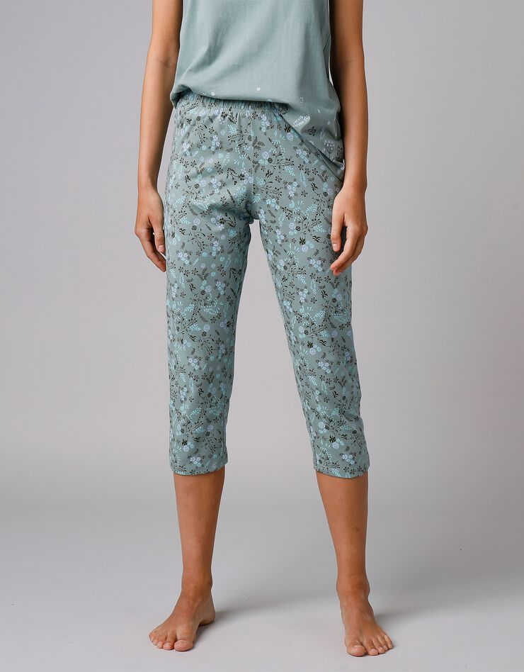Pantacourt de pyjama imprimé fleurs (kaki)