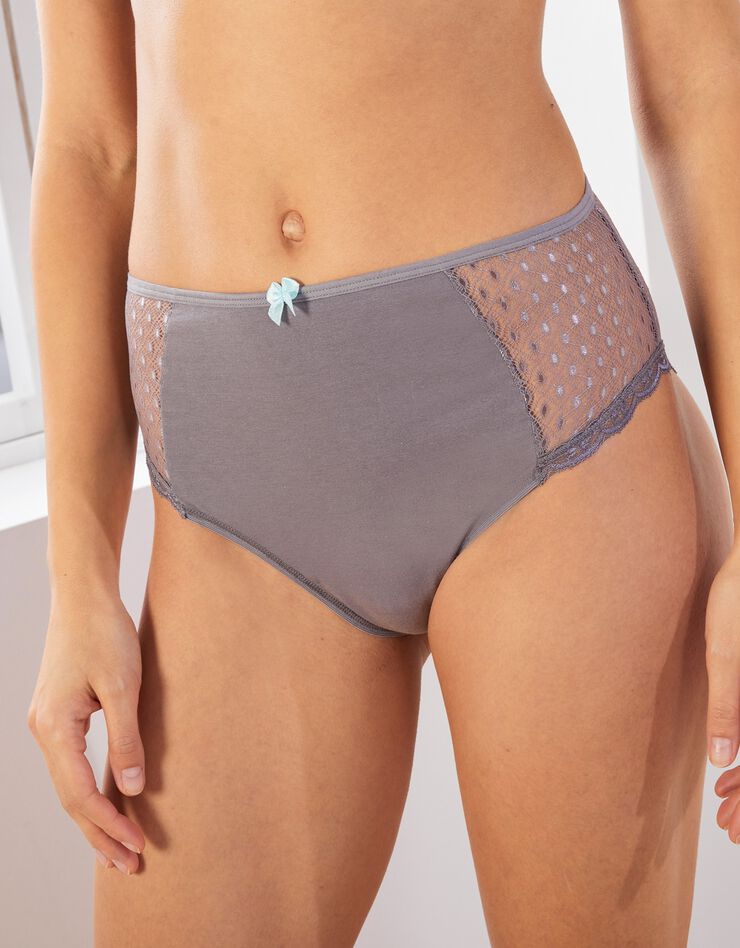 Culotte maxi dentelle coton uni Tropea - lot de 4 (bleu + gris)