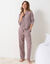 Pyjama pantalon boutonn&eacute; manches longues, en flanelle motif vichy tiss&eacute; teint (chocolat / &eacute;cru)