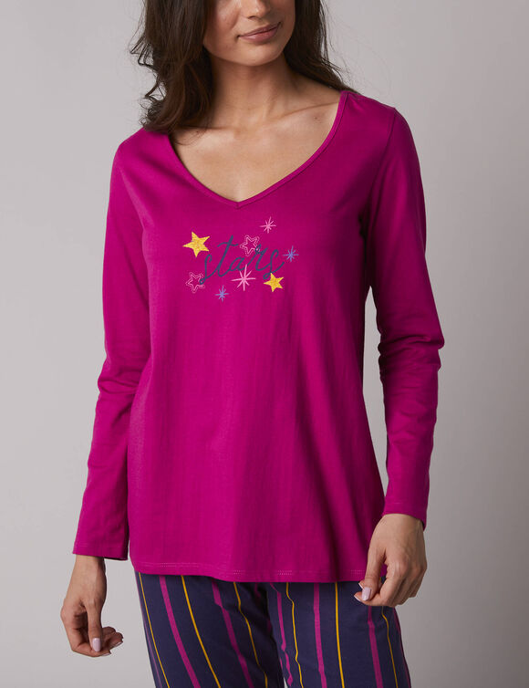 T-shirt de pyjama manches longues imprim&eacute; Estrella  (fuchsia)