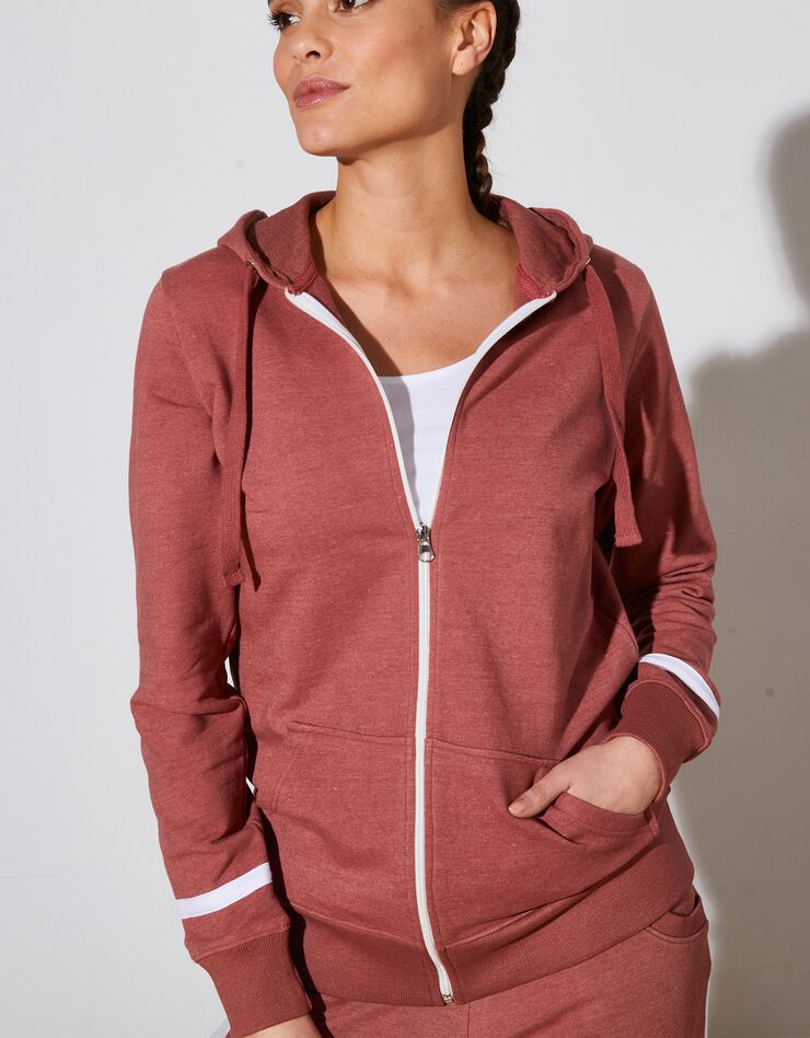 Sweat zippé en molleton gratté intérieur, avec capuche doublée (bois de rose / écru) Sweat zippé en molleton gratté intérieur, avec capuche doublée (bois de rose / écru)