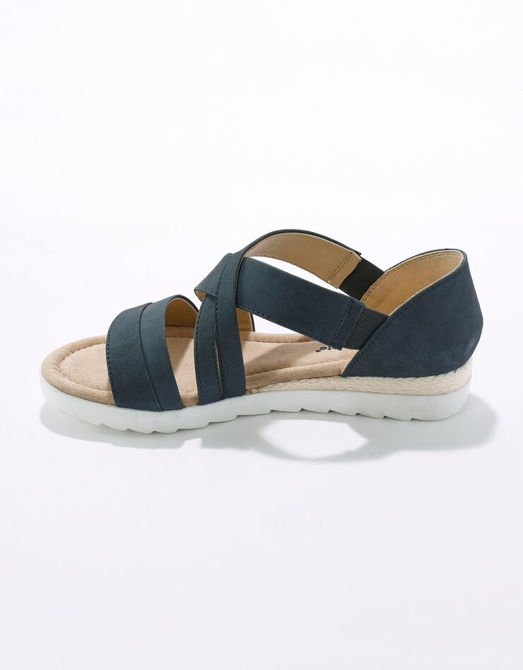 Sandales élastiquées en croûte de cuir - largeur confort (bleu)