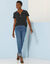 T-shirt col tunisien manches courtes, broderie anglaise (noir)