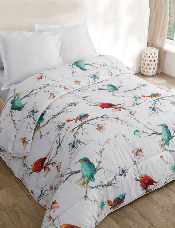 Couette coton imprim&eacute;e Oiseaux 400 g/m2 (blanc)