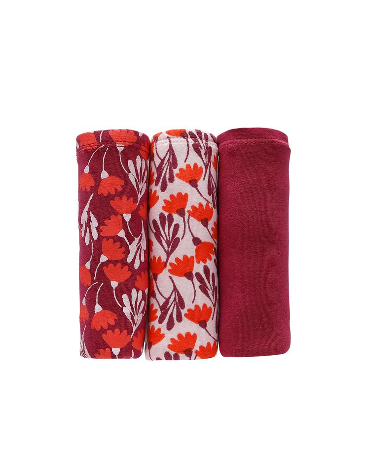 Culotte taille haute coton stretch imprimé " fleurs" et dentelle - lot de 3 (prune / corail) Culotte taille haute coton stretch imprimé " fleurs" et dentelle - lot de 3 (prune / corail)