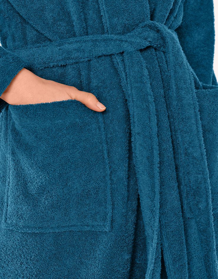 Peignoir mixte adulte col châle éponge bouclette (bleu paon)