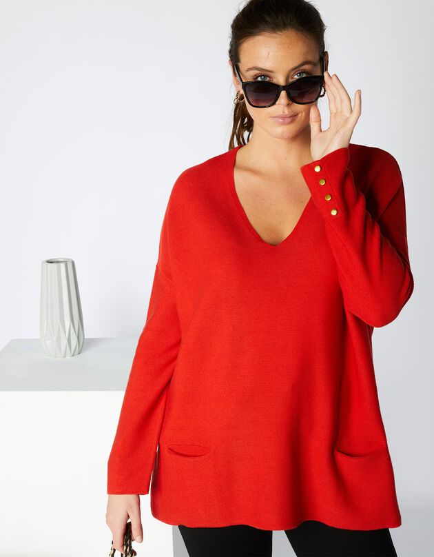 Pull col V loose, maille fantaisie (capucine) Pull col V loose, maille fantaisie (capucine)