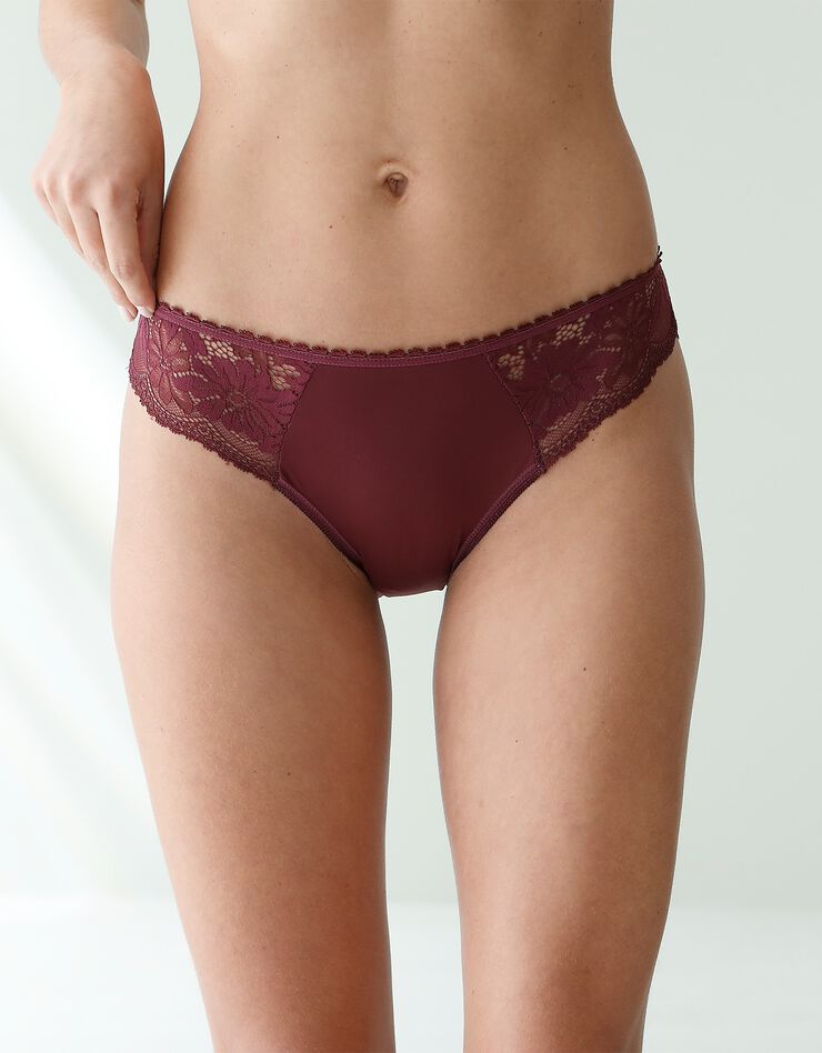 Culotte forme midi microfibre et dentelle stretch - lot de 2 (aubergine) Culotte forme midi microfibre et dentelle stretch - lot de 2 (aubergine)