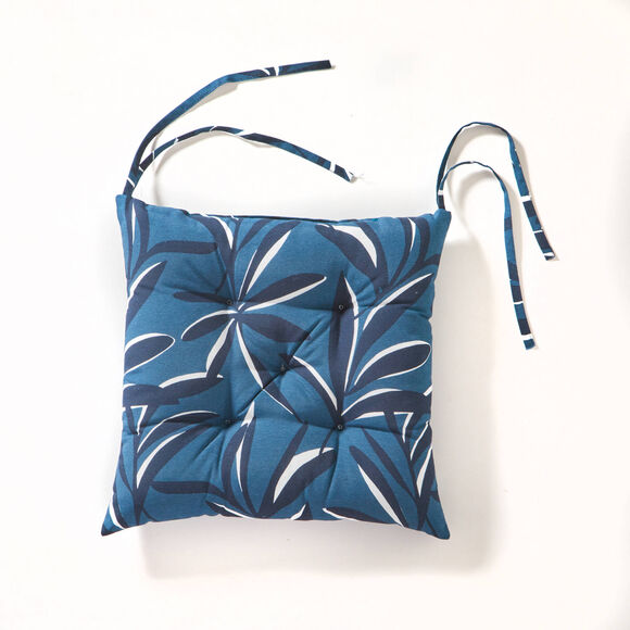 Galette de chaise carr&eacute;e imprim&eacute; feuillage - lot de 2 (bleu)