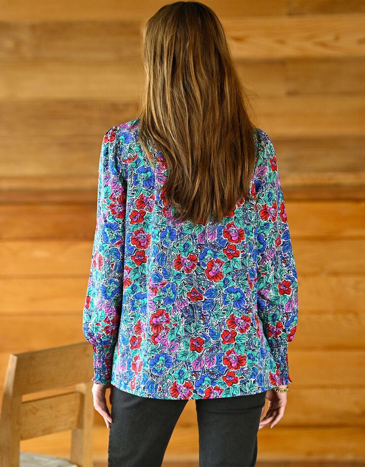 Blouse smocks épaules imprimé fleuri (bleu / vert) Blouse smocks épaules imprimé fleuri (bleu / vert)