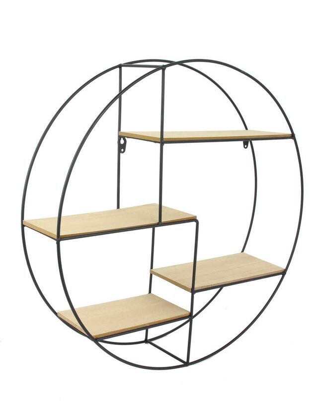 Etagère ronde en métal et bois - 4 tablettes (noir)