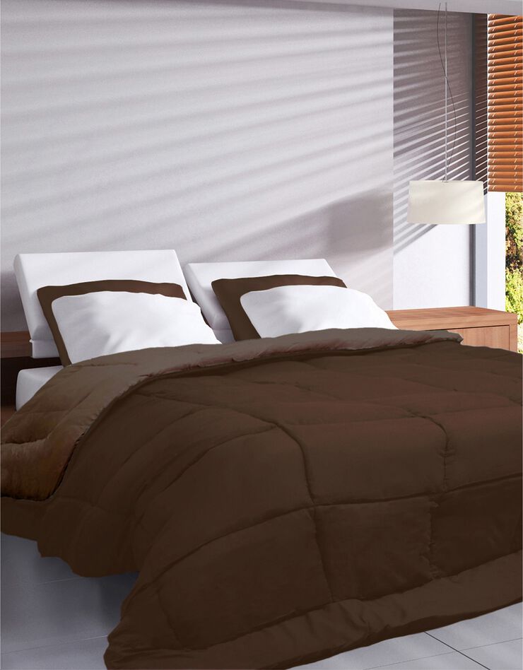 Couette unie douceur microfibre réversible 400g/m² (taupe / chocolat)