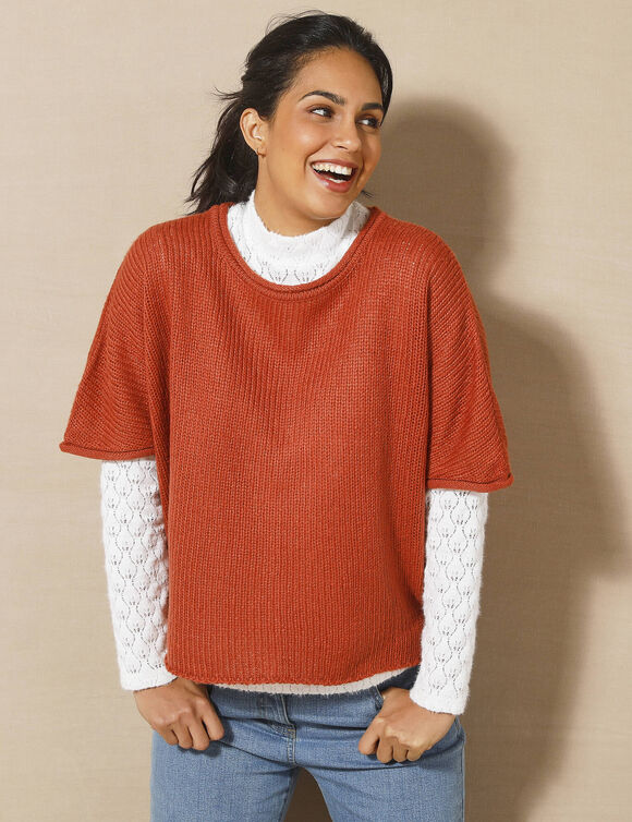 Pull poncho manches coude (terracotta)