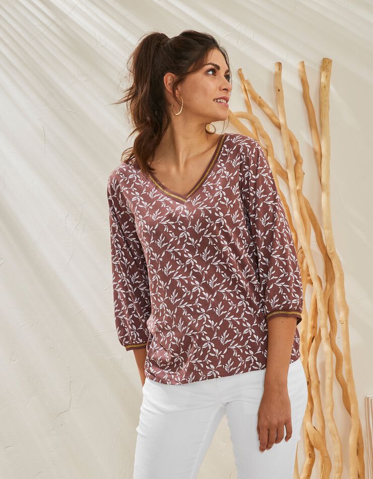 Tee-shirt manches 3/4 imprimé bicolore (taupe) Tee-shirt manches 3/4 imprimé bicolore (taupe)