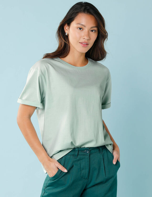 T-shirt manches courtes uni, Spécial Petites (vert grisé)
