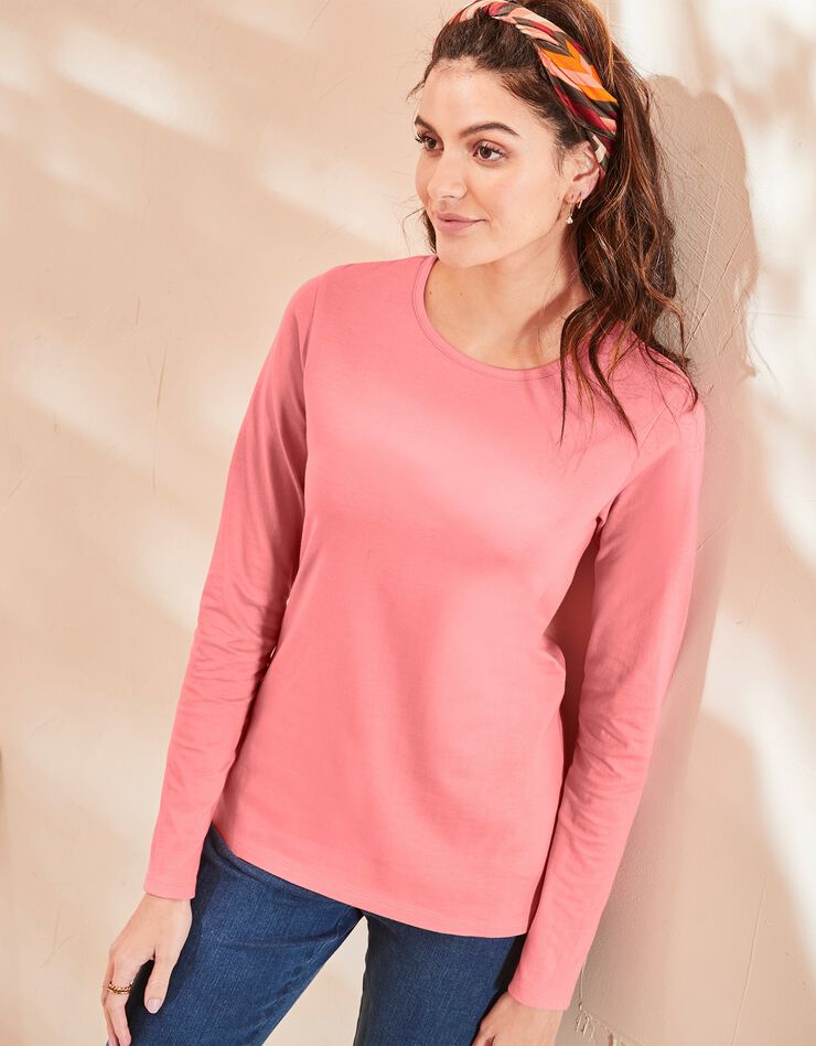 Tee-shirt uni, manches longues (corail grisé) Tee-shirt uni, manches longues (corail grisé)