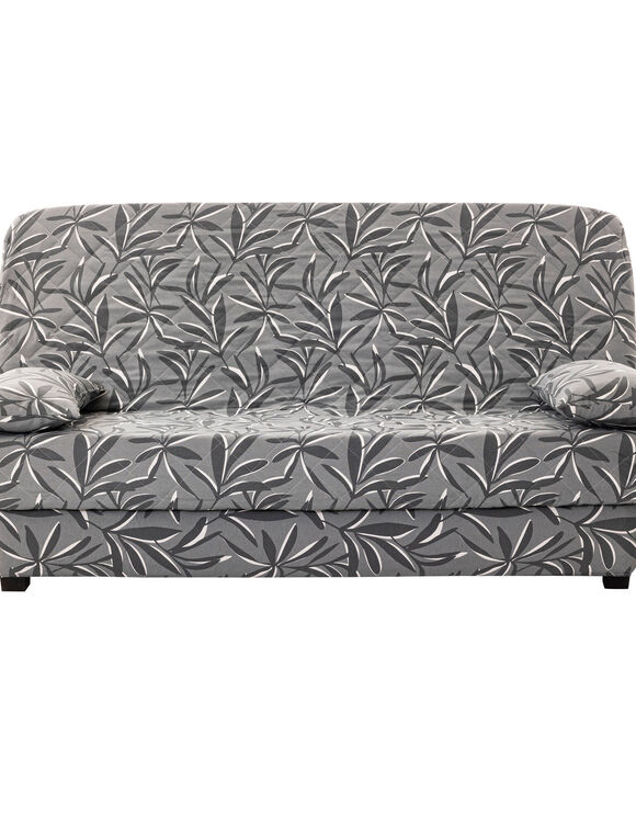 Housse clic-clac matelass&eacute;e imprim&eacute; feuillage (gris)