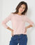 T-shirt marinière manches longues, brodé "cœur" uni ou imprimé léopard (rose pâle)