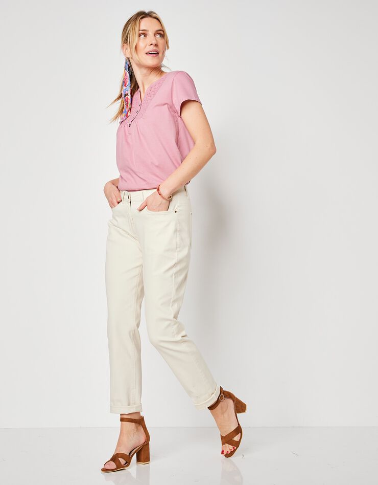 Pantalon stretch coupe mom, twill stretch (écru) Pantalon stretch coupe mom, twill stretch (écru)