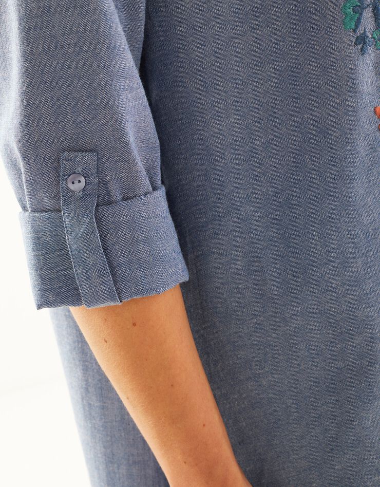 Tunique boutonnée brodée, chambray (chambray) Tunique boutonnée brodée, chambray (chambray)