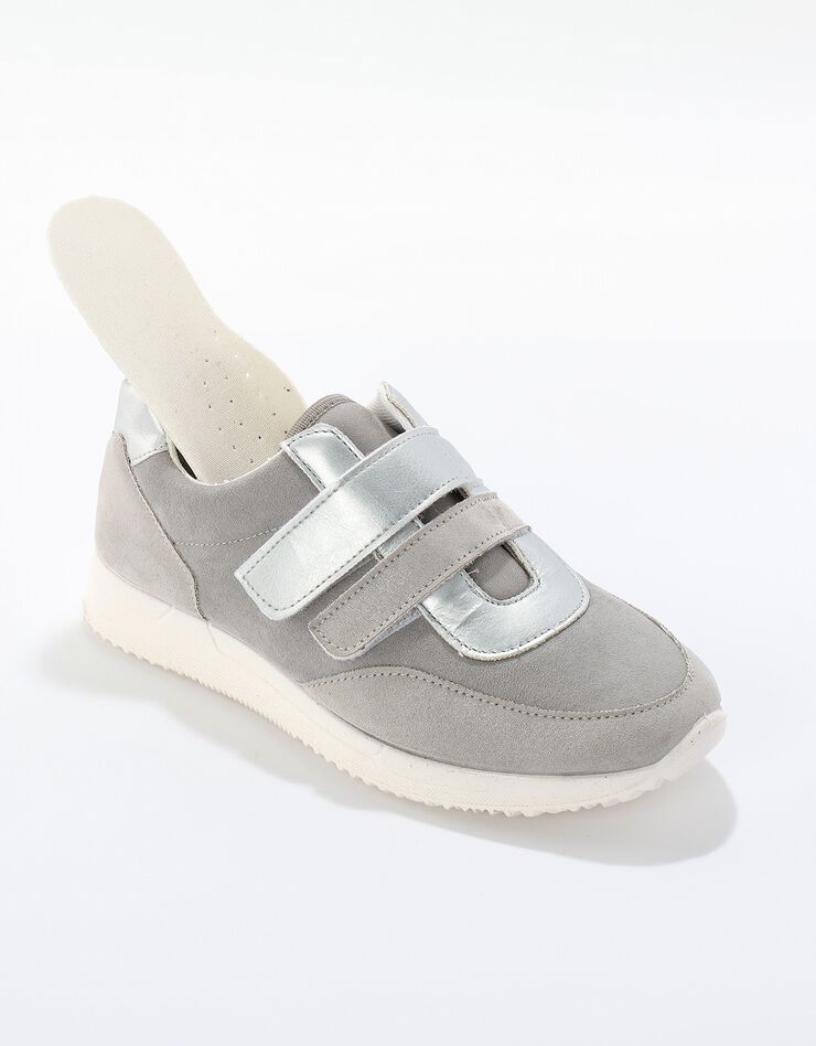 Baskets scratchées spécial pieds sensibles en tissu extensible (gris)