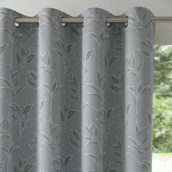 Rideau occultant imprimé petites feuilles (gris perle)