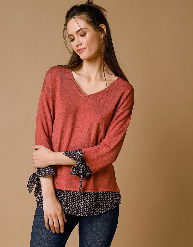 Pull bi-matière effet 2en1, toucher cachemire (terracotta) Pull bi-matière effet 2en1, toucher cachemire (terracotta)