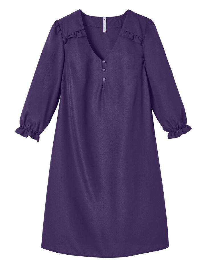 Robe évasée unie manches 7/8ème (myrtille) Robe évasée unie manches 7/8ème (myrtille)