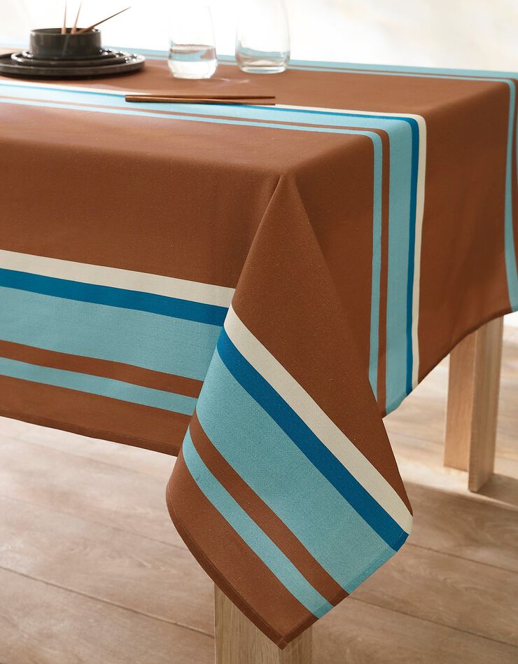 Nappe fabriquée en France, motif rayé Havane - coton biologique(1) (havane)