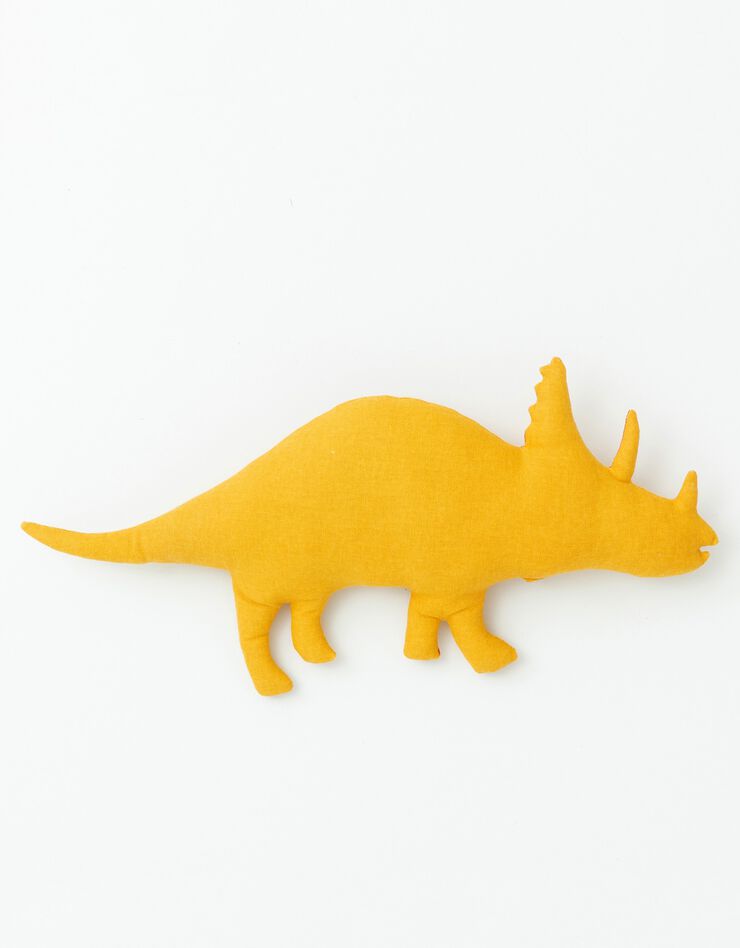 Coussin garni enfant dinosaure "tricératops" (curry)