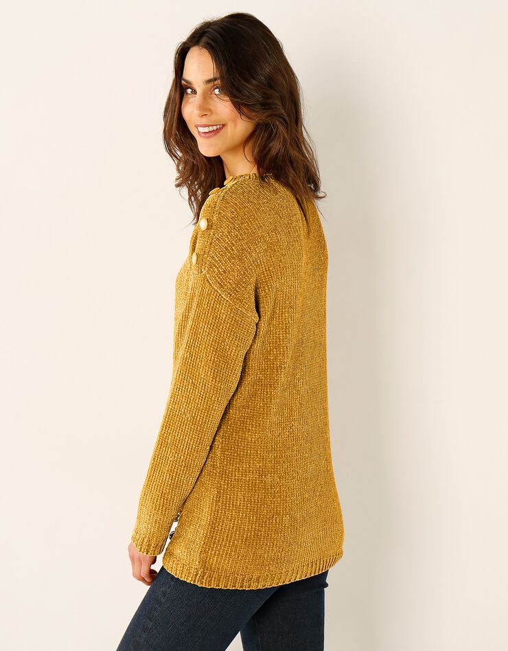Pull épaule boutonnée, maille chenille (miel) Pull épaule boutonnée, maille chenille (miel)