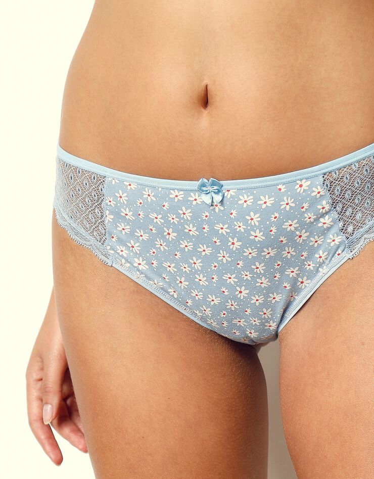 Culotte midi dentelle coton imprimé Tropea - lot de 4 (bleu grisé + orange) Culotte midi dentelle coton imprimé Tropea - lot de 4 (bleu grisé + orange)