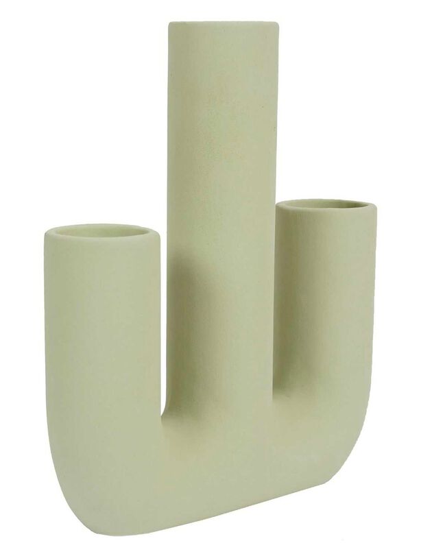 Vase soliflore céramique 3 tubes - hauteur 21 cm (vert d'eau)