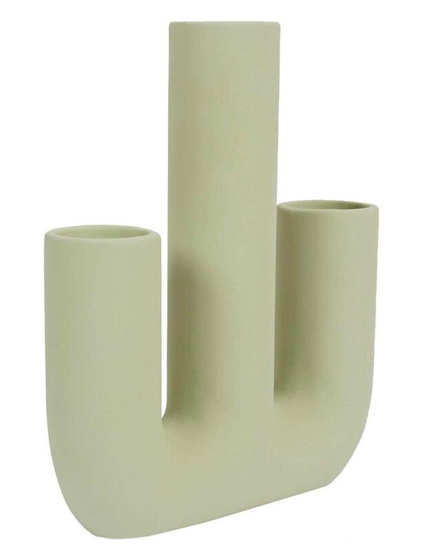Vase soliflore céramique 3 tubes - hauteur 21 cm (vert d'eau)