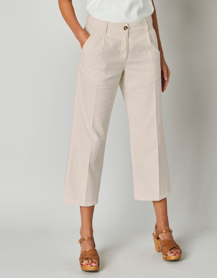 Pantalon raccourci large, broderie dos (sable) Pantalon raccourci large, broderie dos (sable)
