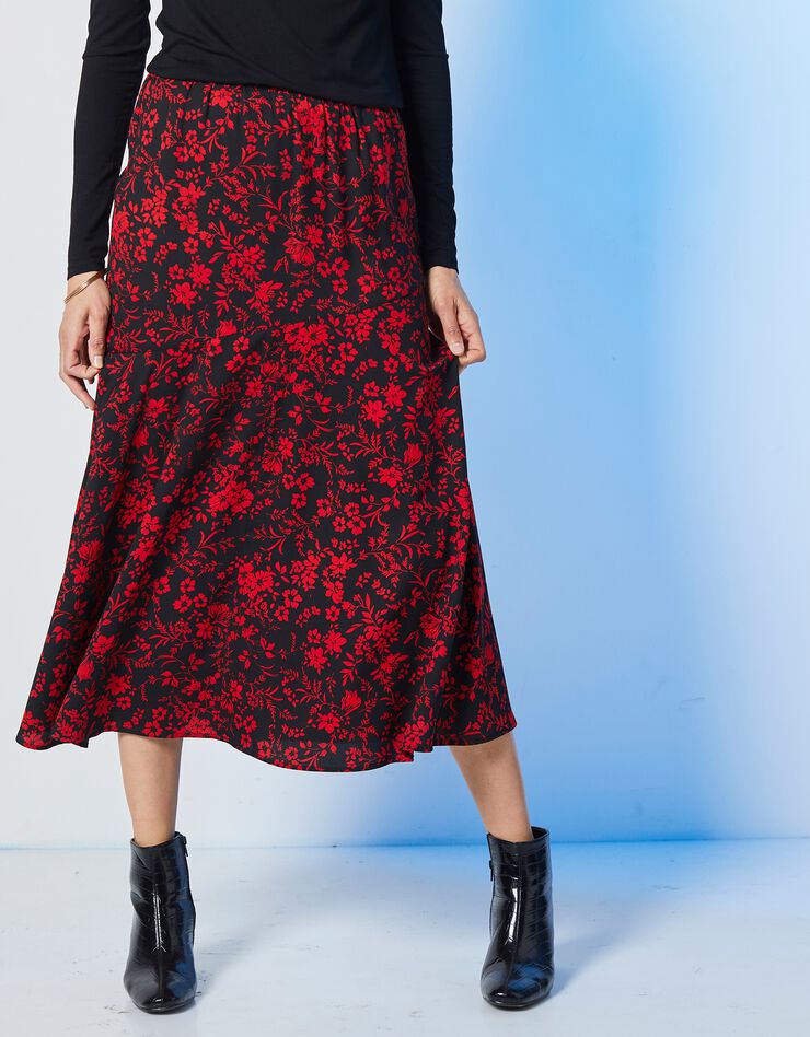 Jupe longue imprimée taille élastiquée (noir / rouge) Jupe longue imprimée taille élastiquée (noir / rouge)