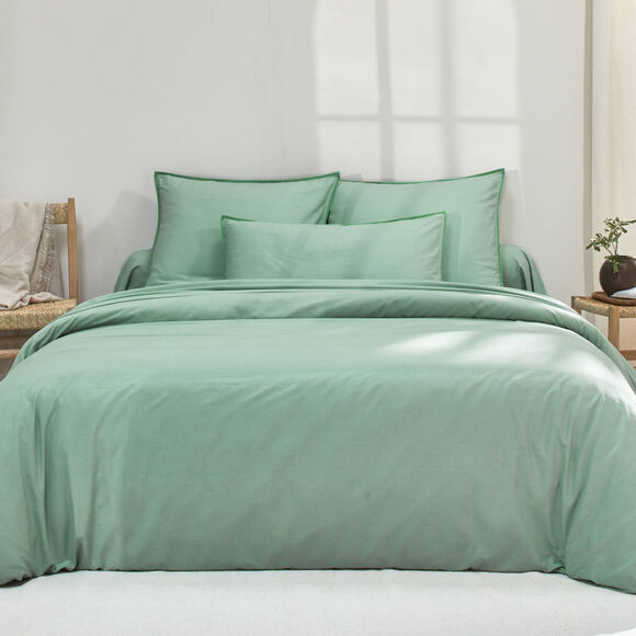 Linge de lit uni coton lavé (vert)