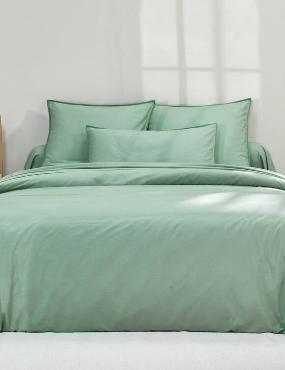 Linge de lit uni coton lavé (vert)